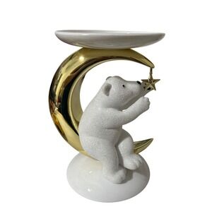 Bath & Body Works Polar Bear & Moon Candle Holder White Gold 3-Wick Pedestal